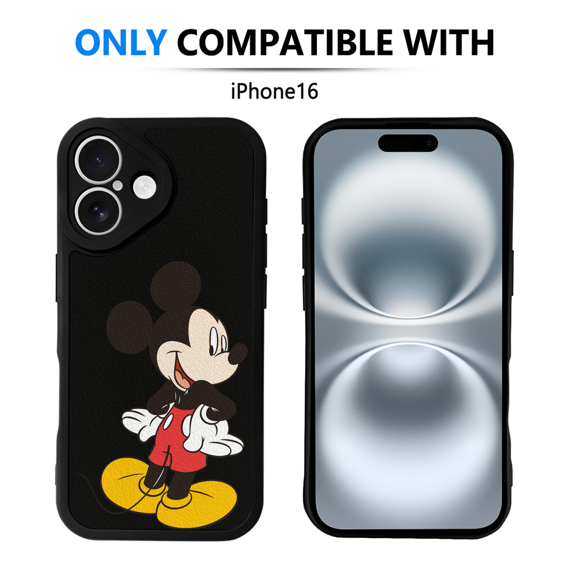 （画像用） ミッキーマウス Mickey Mouse 【iPhone 16シリーズ対応】シリコンスマホケース（レザー調） 材質：シリコン